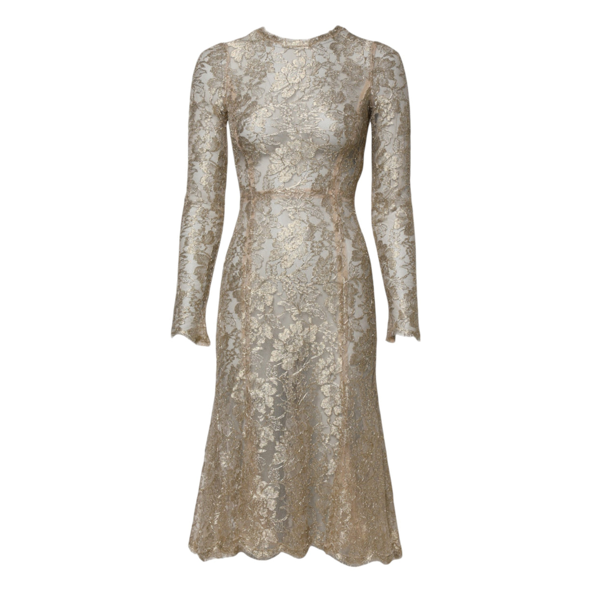 Robe Dolce & Gabbana en Dentelle Florale Dorée à Manches Longues