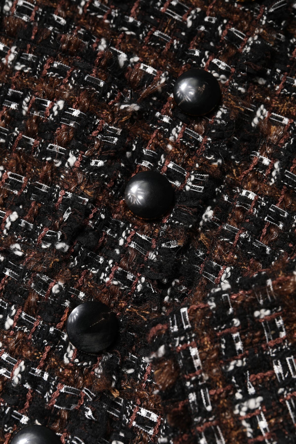 Dolce & Gabbana Robe Mini A-line en Tweed Marron à Manches Courtes