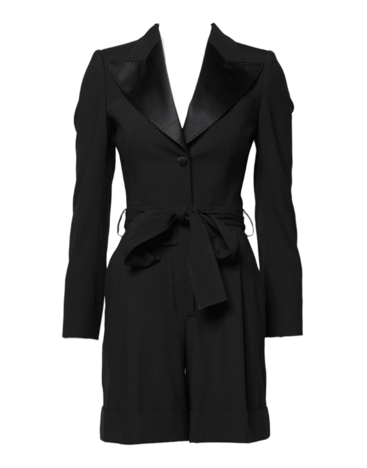 Dolce & Gabbana Black Virgin Wool Jumpsuit Dress Coat