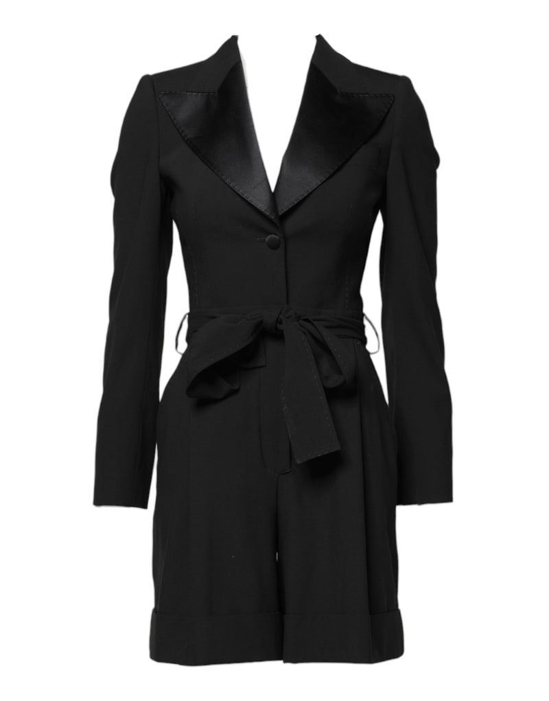 Dolce & Gabbana Black Virgin Wool Jumpsuit Dress Coat