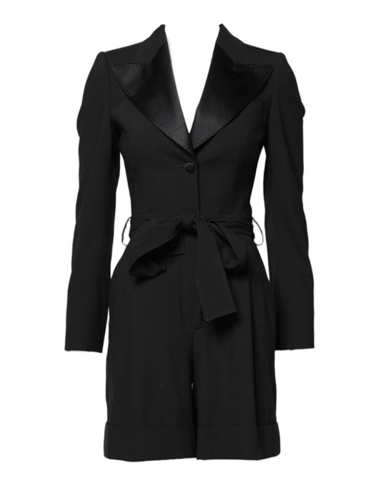 Dolce & Gabbana Black Virgin Wool Jumpsuit Dress Coat