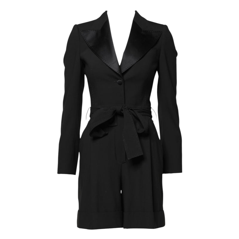 Dolce & Gabbana Black Virgin Wool Jumpsuit Dress Coat
