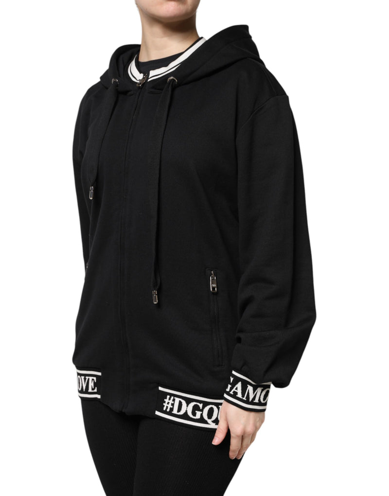 Dolce & Gabbana Sweatshirt à Capuche Zippé Noir en Coton
