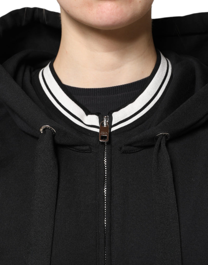 Dolce & Gabbana Sweatshirt à Capuche Zippé Noir en Coton
