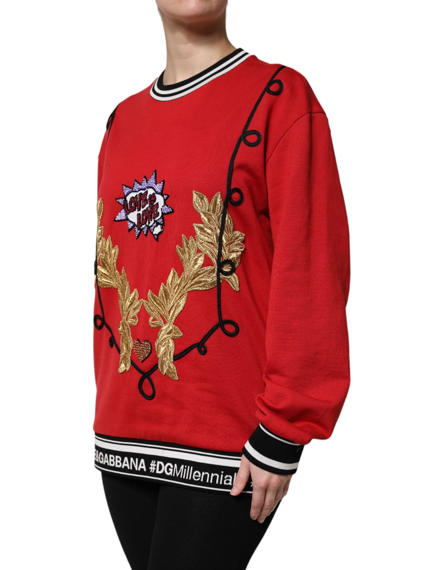 Dolce & Gabbana Red Cotton Queen Sequined Pullover Sweater