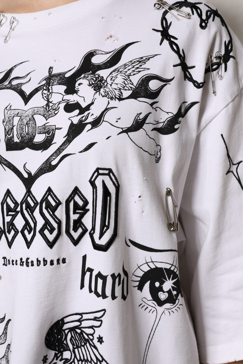 Dolce & Gabbana White Cotton DG BLESSED Printed T-shirt