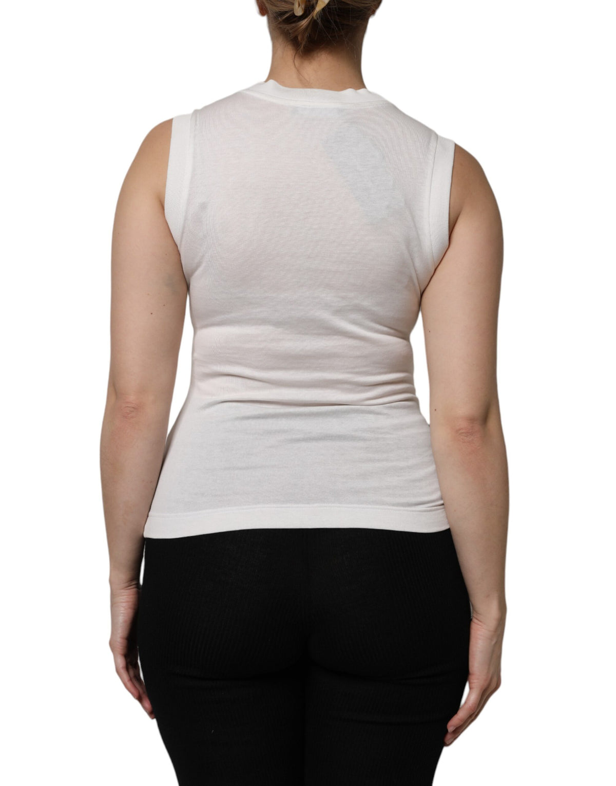 Dolce & Gabbana White Cotton Logo Tank Top with Crystal Detailing