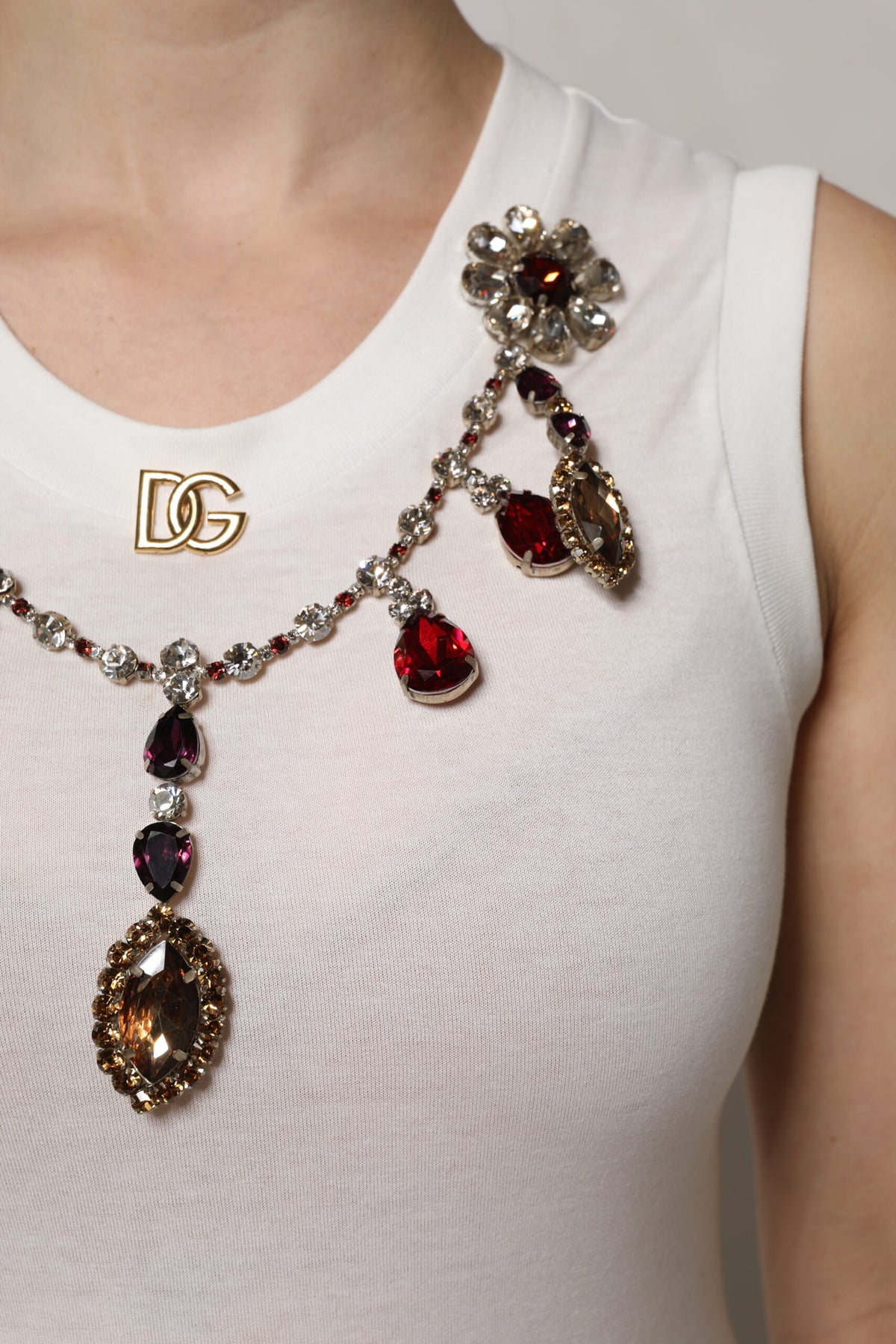 Dolce & Gabbana White Cotton Logo Tank Top with Crystal Detailing