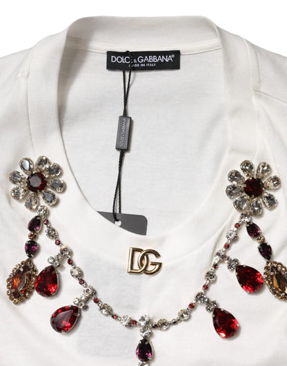 Dolce & Gabbana White Cotton Logo Crystal Detailing Tank Top