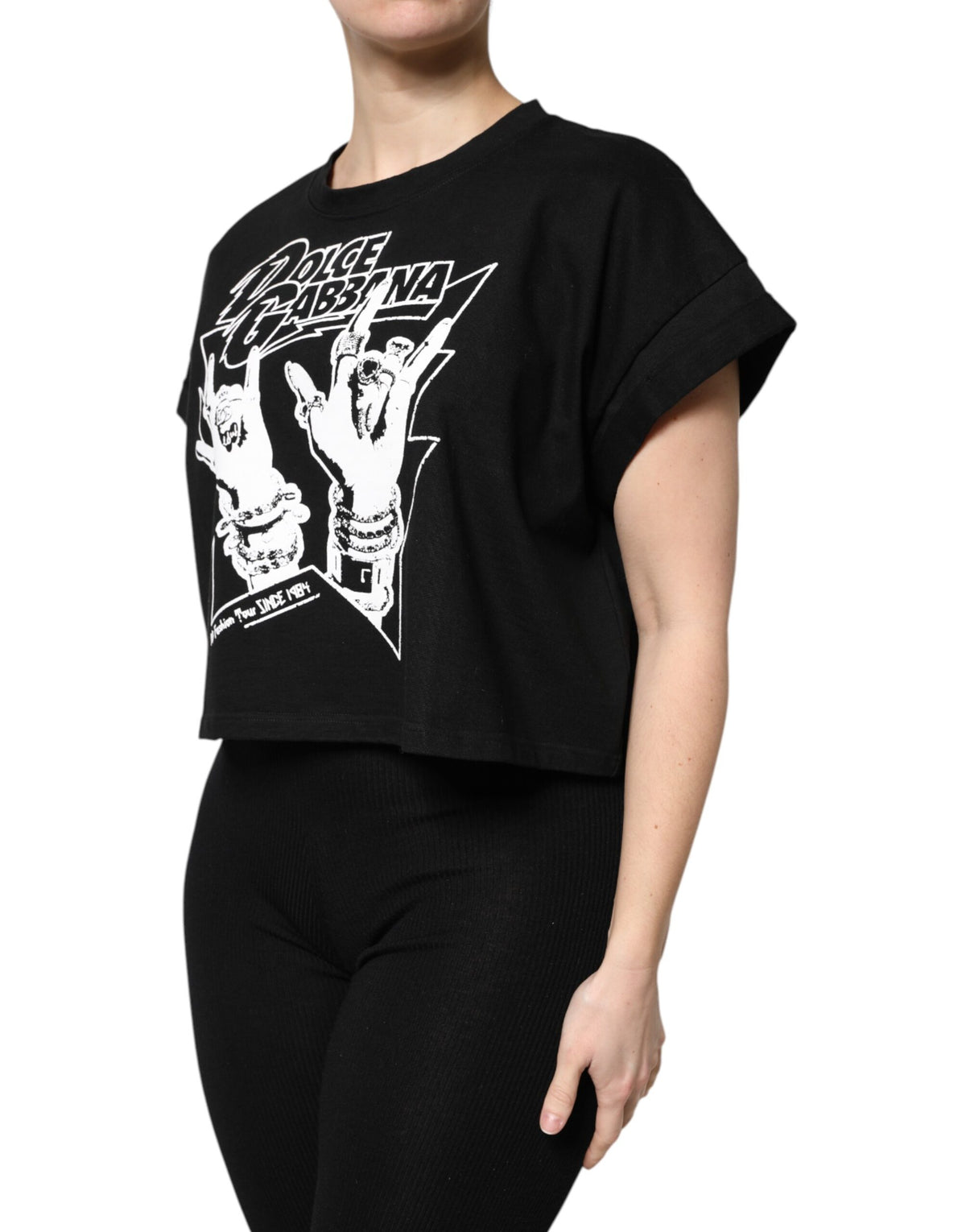 Dolce & Gabbana T-shirt en coton noir imprimé à manches courtes