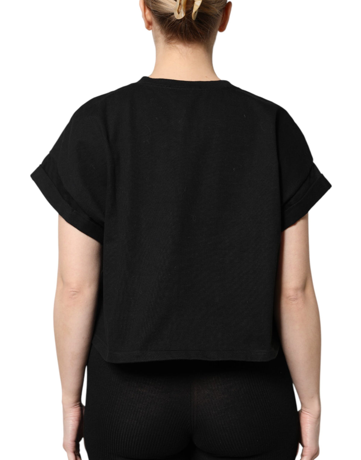 Dolce & Gabbana T-shirt en coton noir imprimé à manches courtes