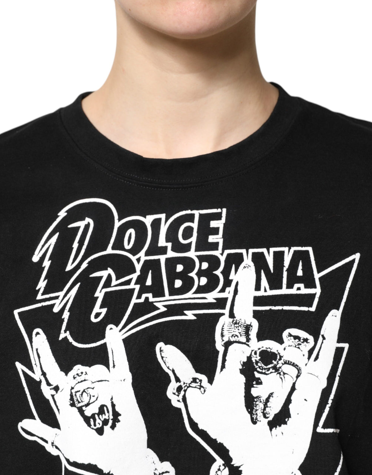Dolce & Gabbana T-shirt en coton noir imprimé à manches courtes