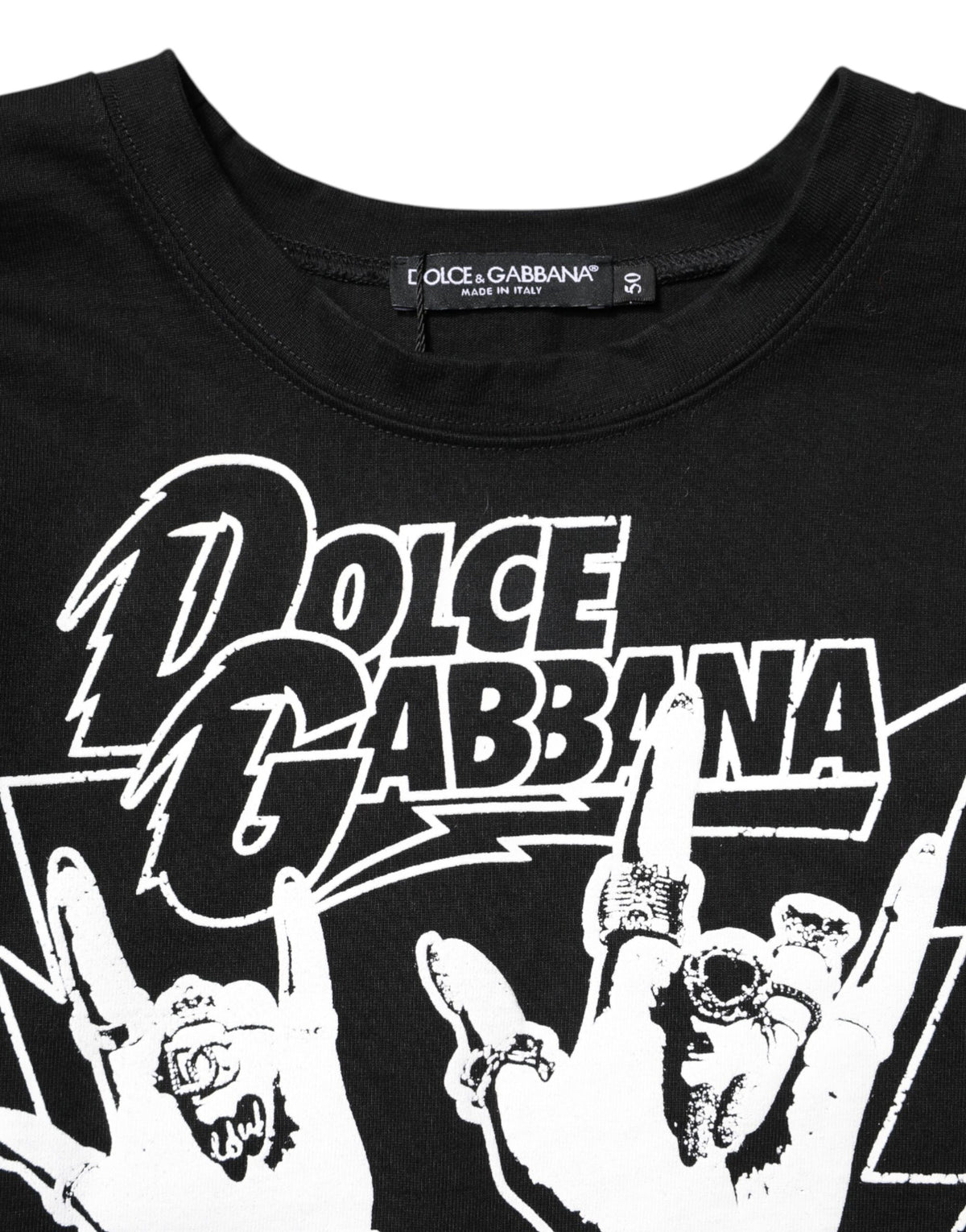 Dolce & Gabbana T-shirt en coton noir imprimé à manches courtes