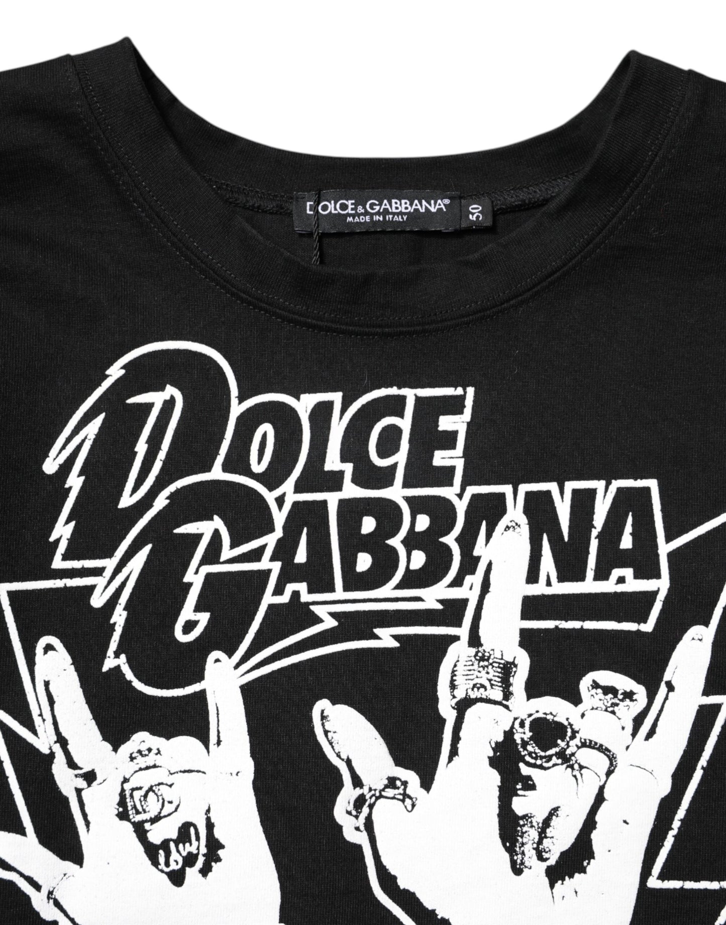 Dolce & Gabbana Black Cotton Printed Short Sleeves T-shirt