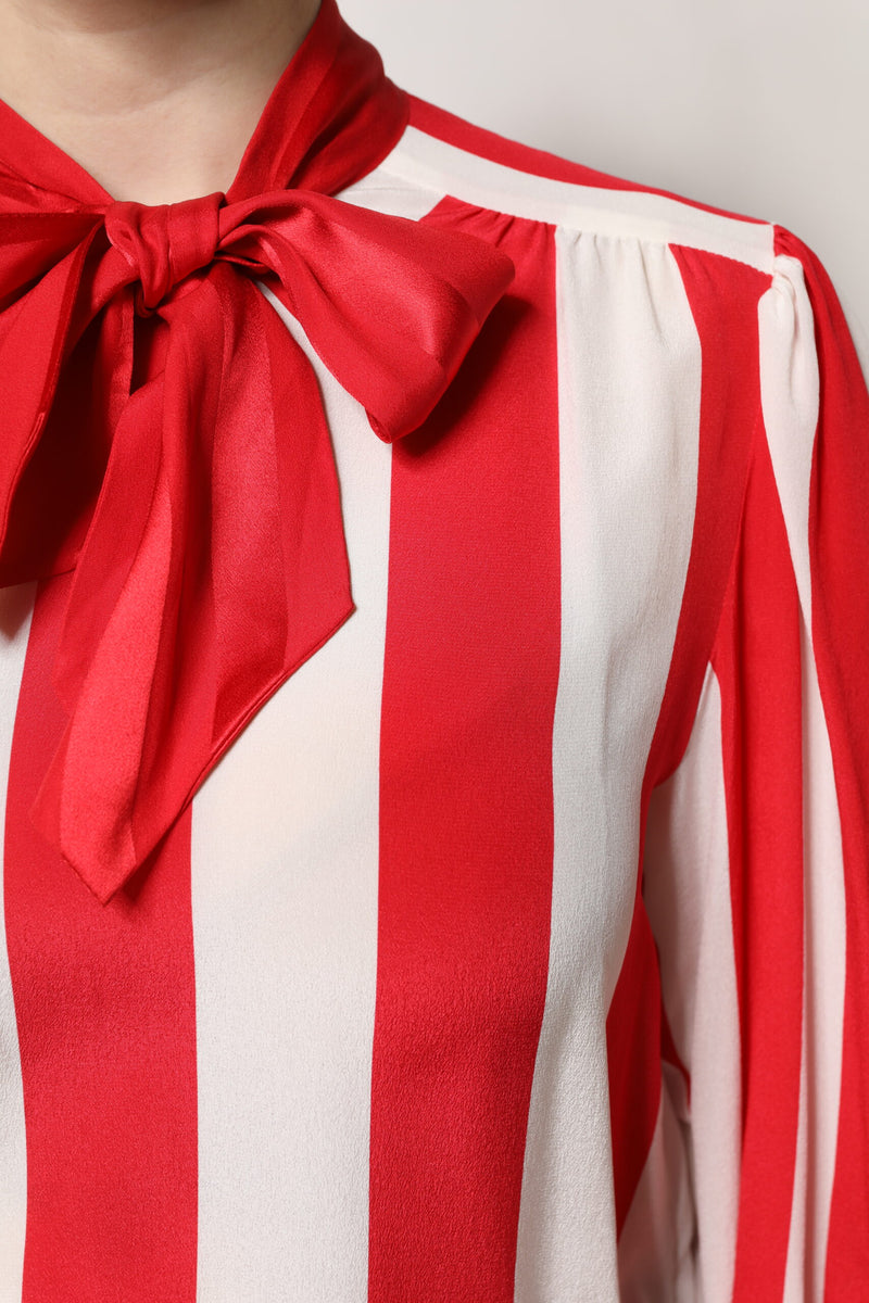 Dolce & Gabbana Blouse Top à Rayures Rouge et Blanche avec Col Ascot