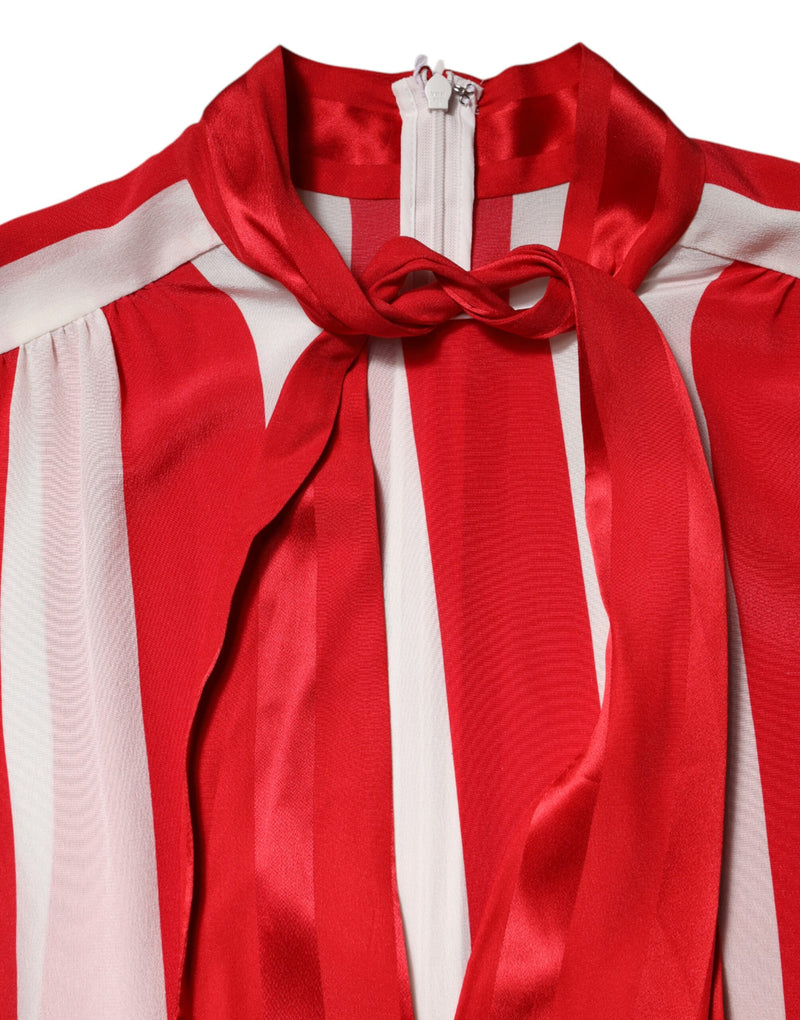 Dolce & Gabbana Blouse Top à Rayures Rouge et Blanche avec Col Ascot