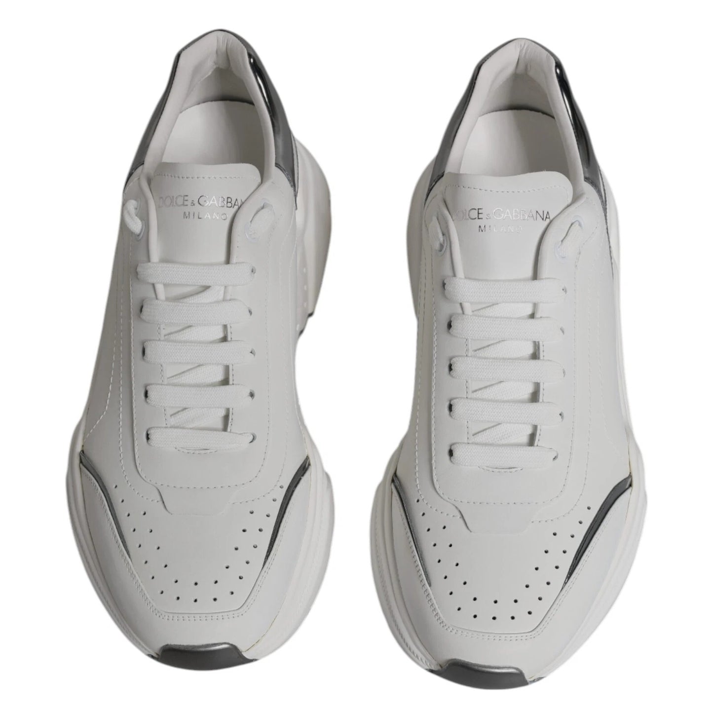 Dolce & Gabbana White Silver DAYMASTER Leather Sneakers Shoes