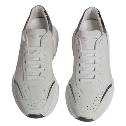 Dolce & Gabbana White Silver DAYMASTER Leather Sneakers Shoes