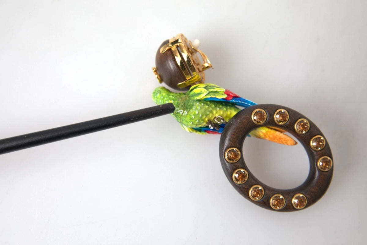 Boucles d'oreilles en bois, laiton et cristal multicolores Dolce & Gabbana