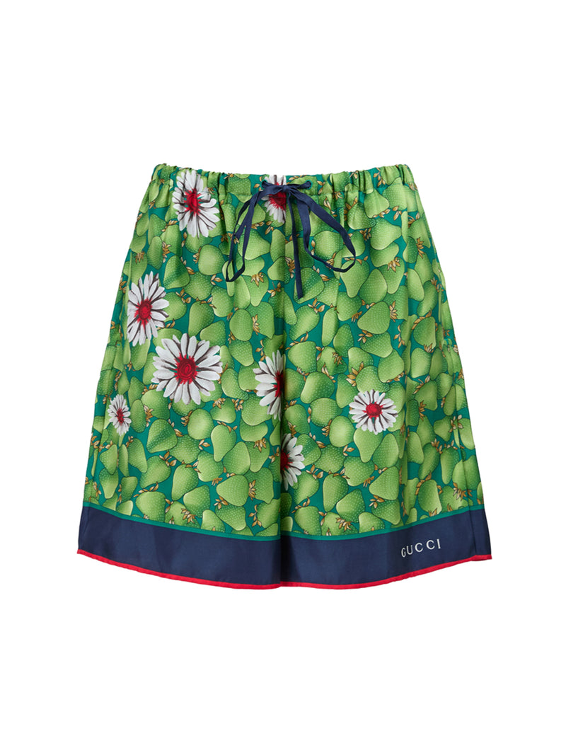 Gucci Green Flower Printed Silk Shorts - Model 744904ZAODT3010