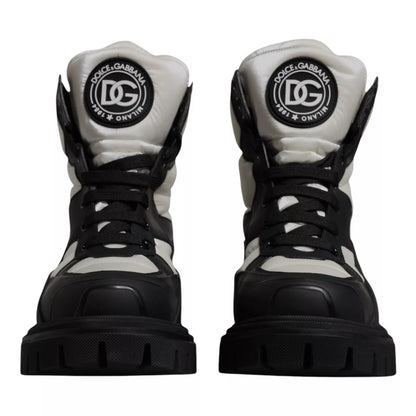 Dolce & Gabbana Black White Padded Mid Calf Lace Up Boots Shoes