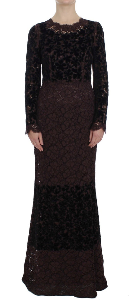 Robe Maxi Ricamo en Dentelle Fleurie Violette de Dolce & Gabbana