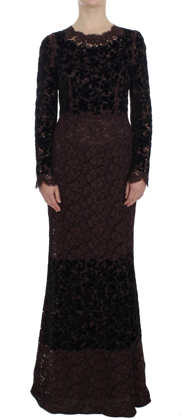 Robe Maxi Ricamo en Dentelle Fleurie Violette de Dolce &amp; Gabbana