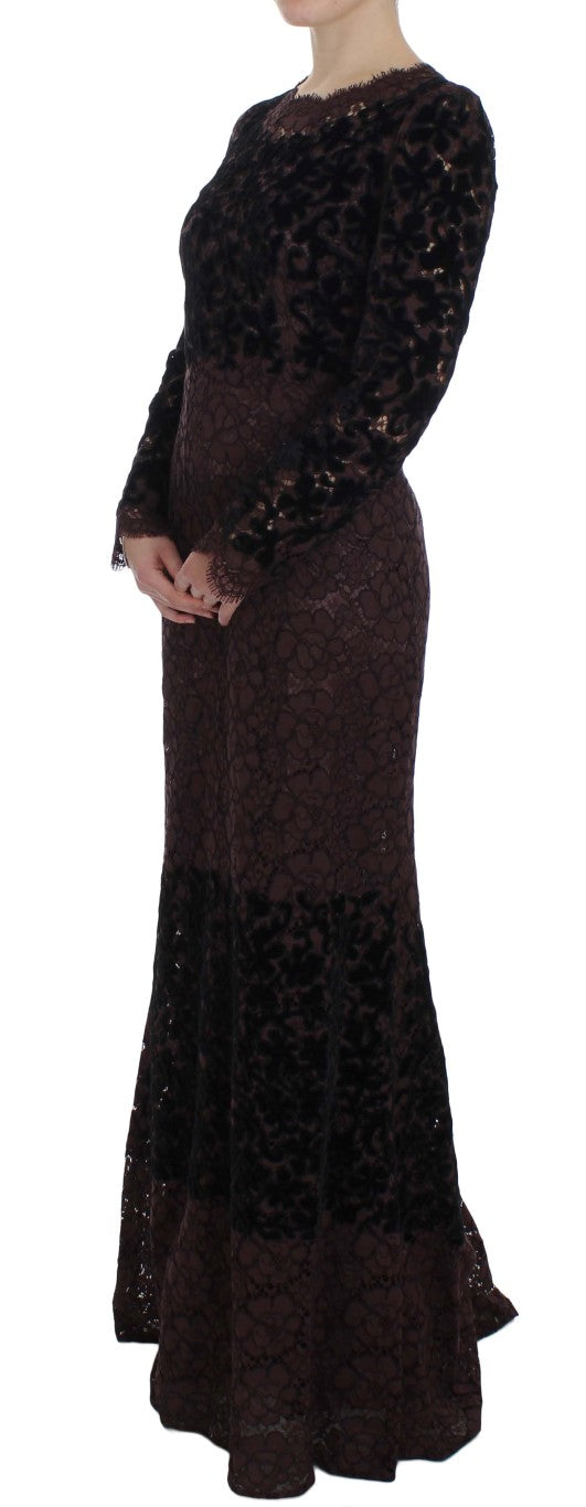 Robe Maxi Ricamo en Dentelle Fleurie Violette de Dolce & Gabbana