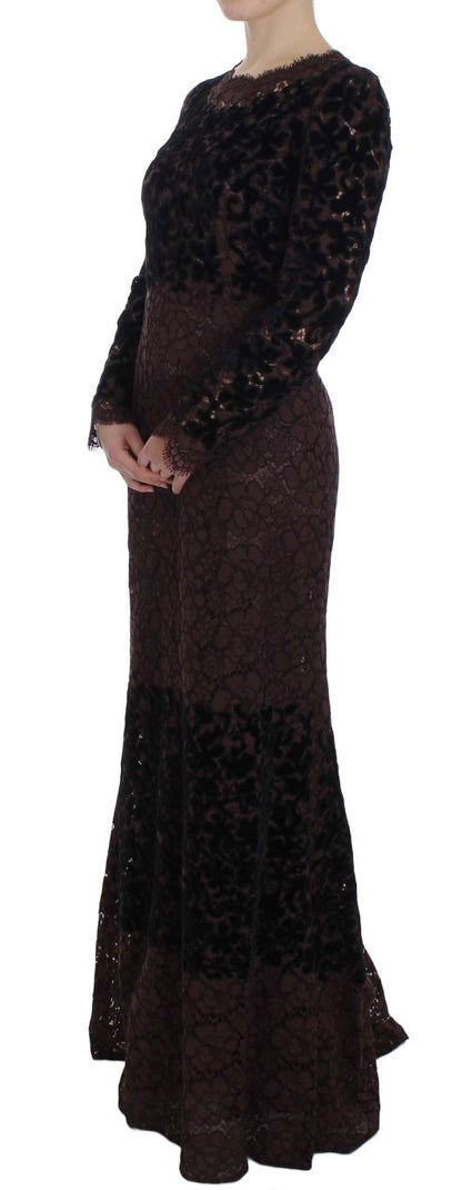 Robe Maxi Ricamo en Dentelle Fleurie Violette de Dolce & Gabbana