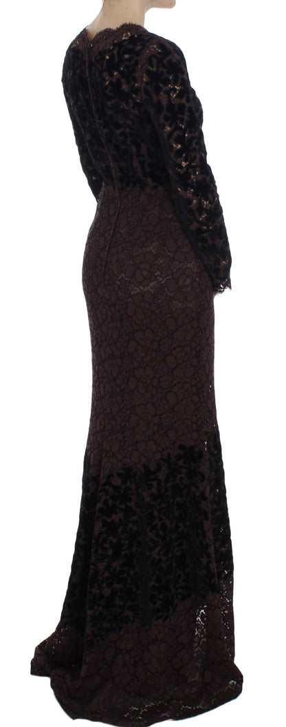 Robe Maxi Ricamo en Dentelle Fleurie Violette de Dolce & Gabbana