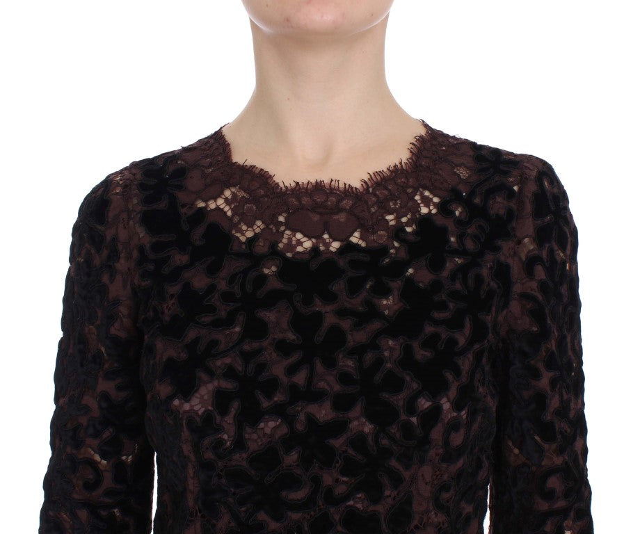 Robe Maxi Ricamo en Dentelle Fleurie Violette de Dolce & Gabbana