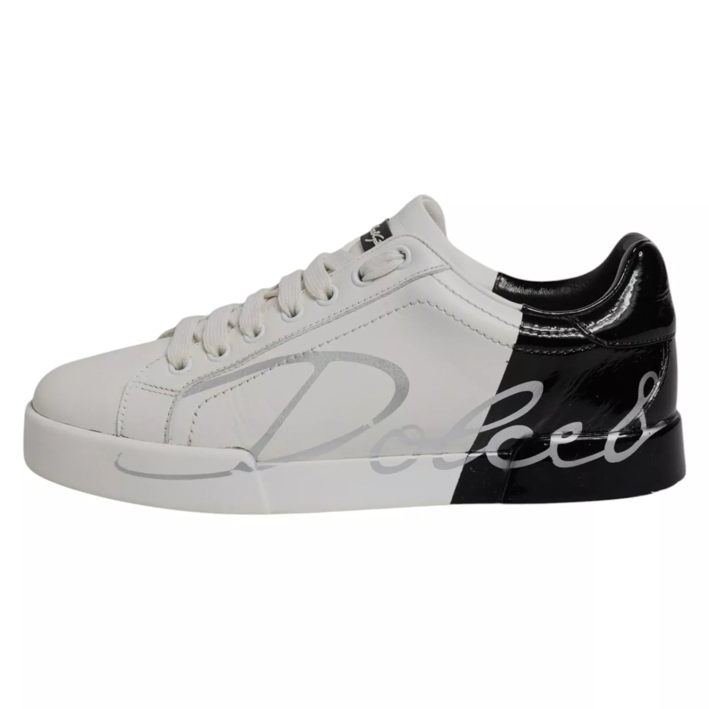 Dolce & Gabbana White Black Logo Portofino Men Sneaker Shoe