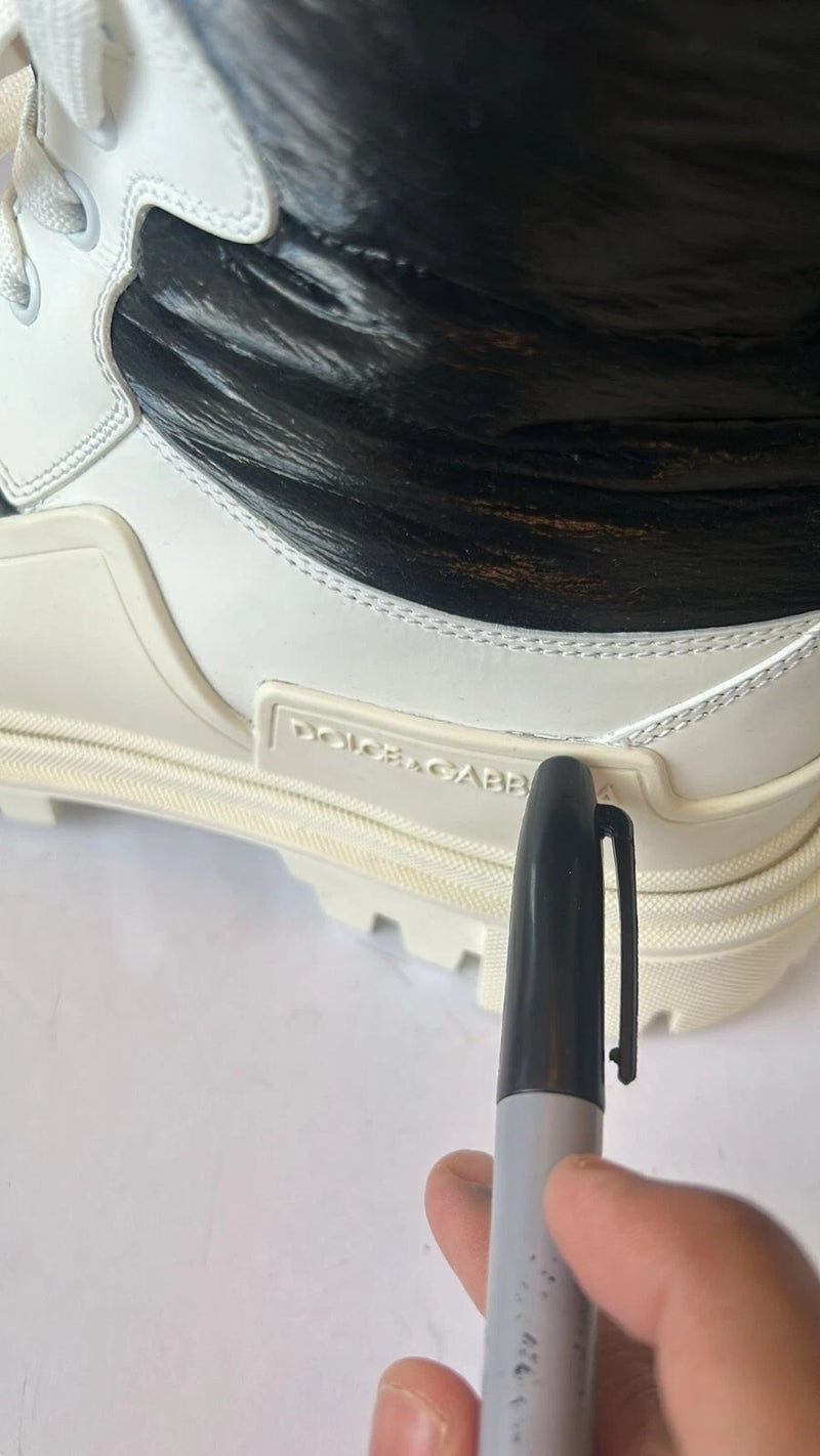 Dolce & Gabbana White Padded Mid Calf Lace Up Boots
