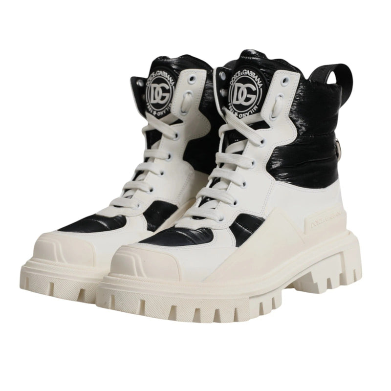 Dolce & Gabbana White Padded Mid Calf Lace Up Boots