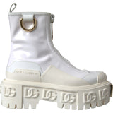 Dolce & Gabbana White Leather Rubber Logo Ankle Boots