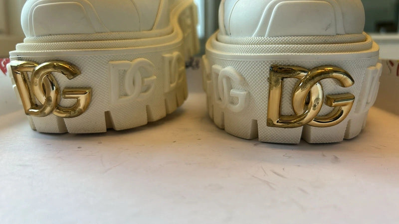 Dolce & Gabbana White Leather Rubber Logo Ankle Boots
