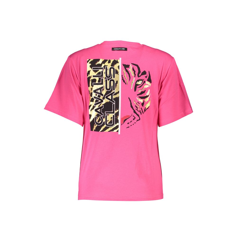 T-shirt femme en coton rose Cavalli Class