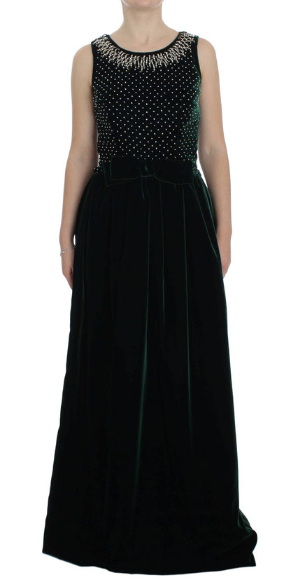 Robe longue maxi en velours vert avec cristaux de Dolce & Gabbana