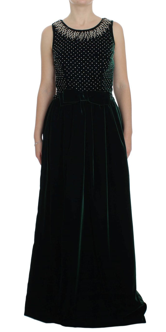 Robe longue maxi en velours vert avec cristaux de Dolce & Gabbana