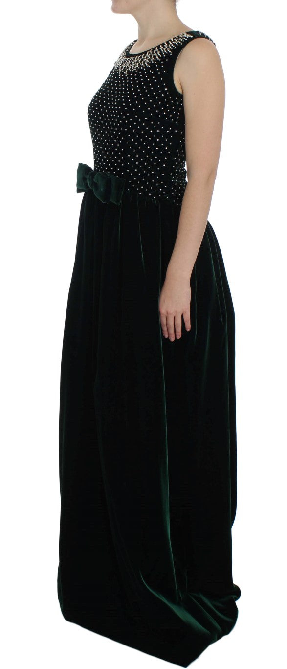 Robe longue maxi en velours vert avec cristaux de Dolce & Gabbana