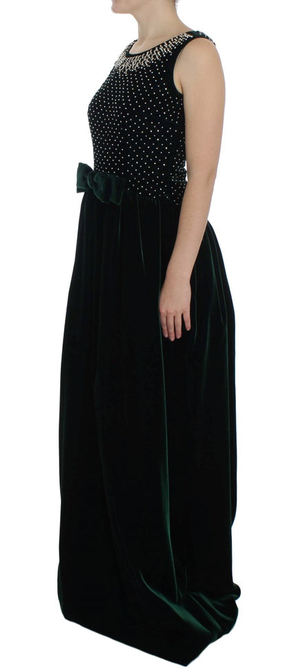 Robe longue maxi en velours vert avec cristaux de Dolce & Gabbana