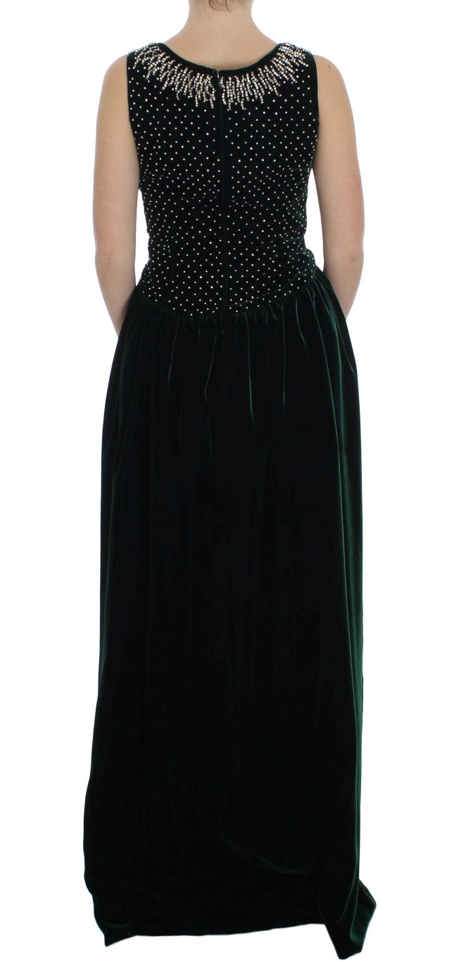 Robe longue maxi en velours vert avec cristaux de Dolce & Gabbana