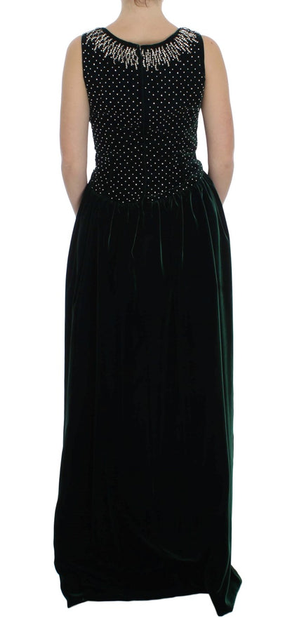 Robe longue maxi en velours vert avec cristaux de Dolce & Gabbana