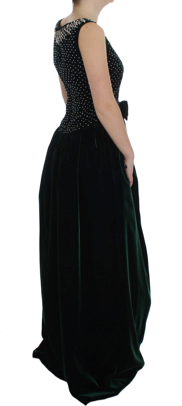 Robe longue maxi en velours vert avec cristaux de Dolce & Gabbana