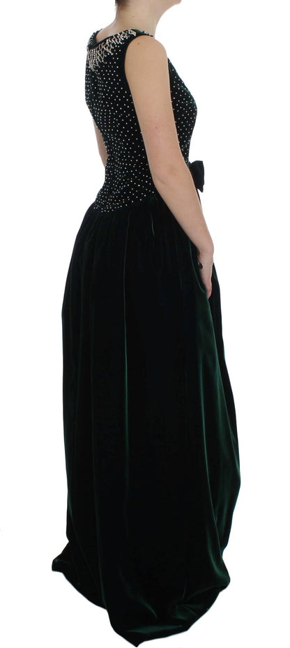 Robe longue maxi en velours vert avec cristaux de Dolce & Gabbana
