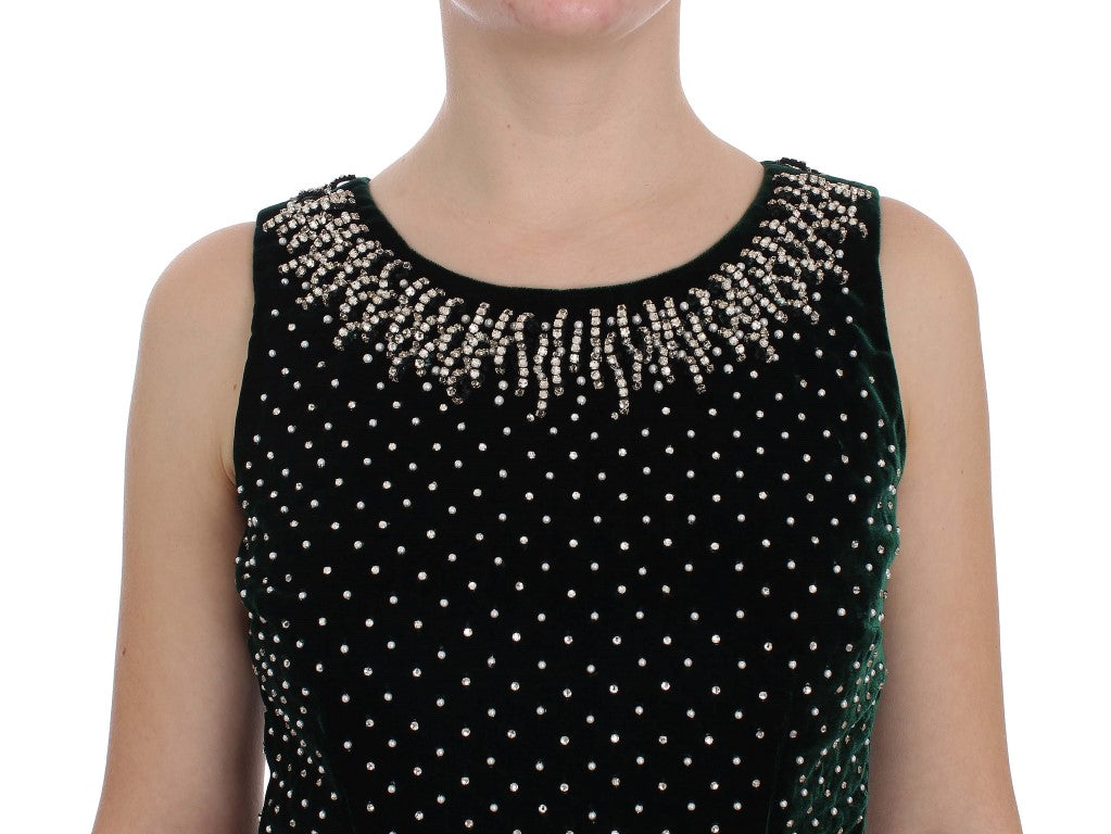 Robe longue maxi en velours vert avec cristaux de Dolce & Gabbana