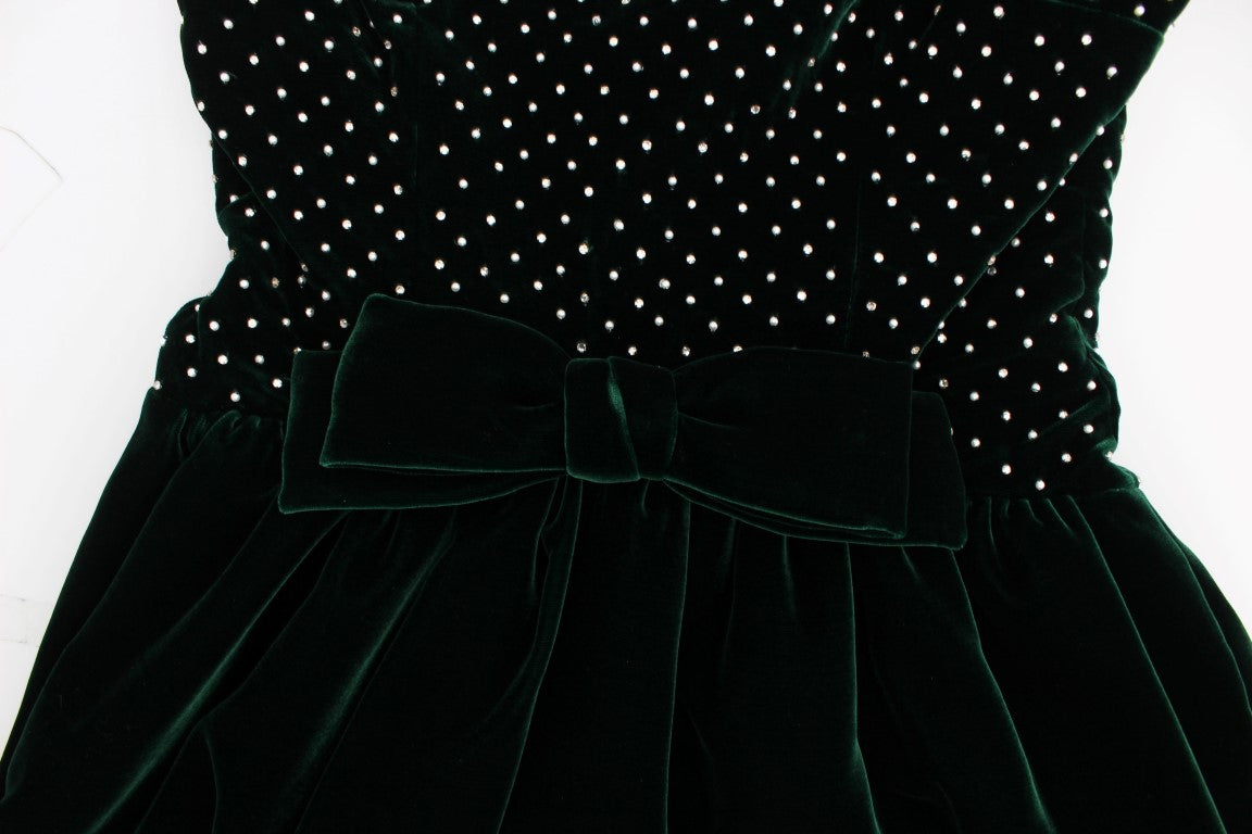 Robe longue maxi en velours vert avec cristaux de Dolce & Gabbana
