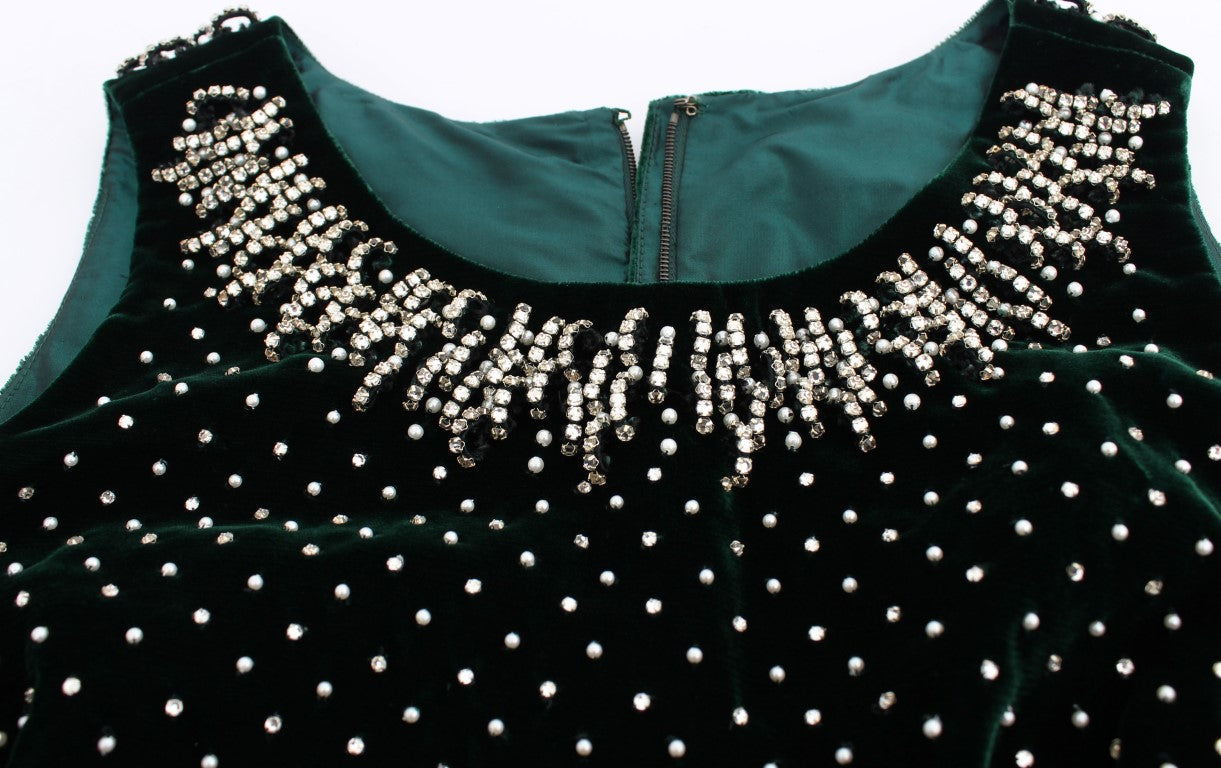 Robe longue maxi en velours vert avec cristaux de Dolce & Gabbana