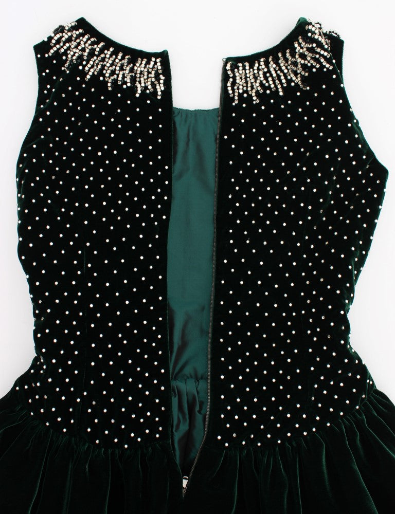 Robe longue maxi en velours vert avec cristaux de Dolce & Gabbana
