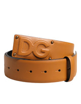 Ceinture Dolce &amp; Gabbana en cuir marron avec boucle et logo DG en relief
